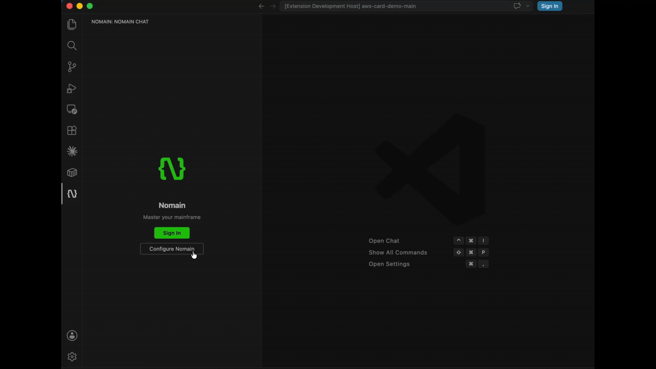 Nomain for VS Code in action: asking a question and getting an answer with clickable code references.